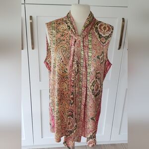 Tahari ASL Blouse Womens L Black Paisley Flowy Modest Workwear Top TFM823